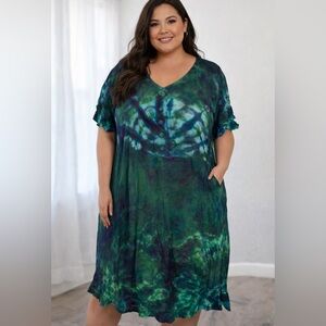 Green Tie-Dye Women's Dress
